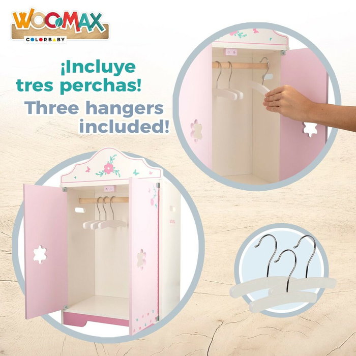WOOMAX Armario de muñecas de madera con perchas