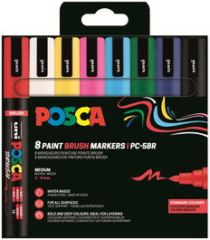 POSCA Marcador Punta Pincel Semiflexible 1-4mm Colores Básicos Estuche de 8