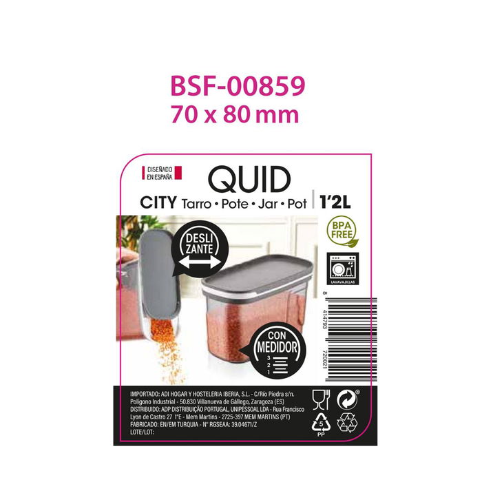 Tarro Alto Plástico City Quid 1200 mL-19,9x9,5x13,3 cm