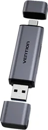Vention Lector de Tarjetas CLLH0 para MicroSD/CompactFlash con USB 3.0 y USB Tipo-C, 1 Ranura, Color Gris - Externo