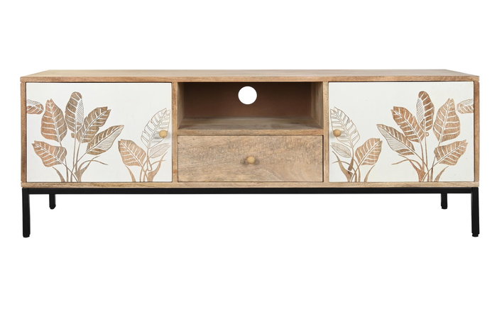 DKD Home Decor Mueble TV Tropical Blanco Natural 50 x 140 x 40 cm