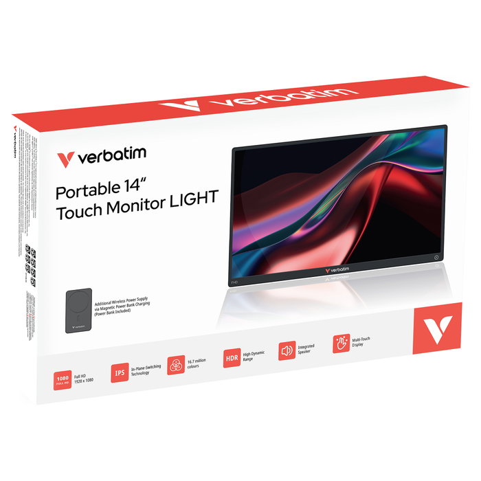 Verbatim Monitor Portátil Táctil 14 Pulgadas Full HD con Power Bank 5000mAh Black