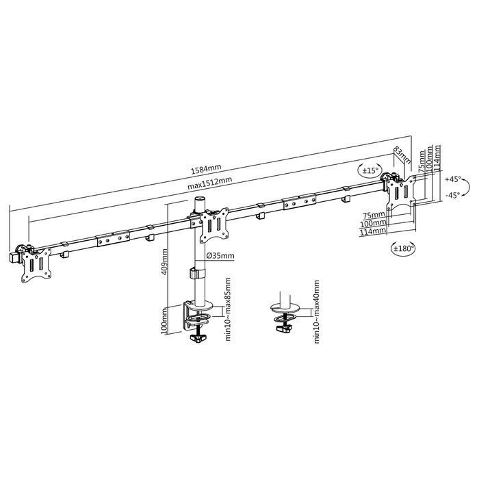 Equip Soporte para 3 Monitores 17-32 Pulgadas Negro Equip Soporte para 3 Monitores 17-32 Pulgadas Negro
