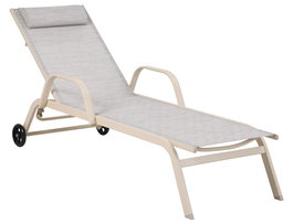 DKD Home Decor Tumbona para Terraza y Jardín Crema, 5 Posiciones con Ruedas, Desmontable, de Acero y Textilene, Dimensiones 199 x 63 x 101 cm