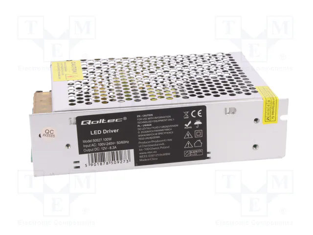 Qoltec Zasilacz impulsowy LED IP20 100W 12V 8.3A