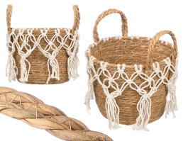 Giftdecor Macetero Macrame Colgante Blanco Pequeño 25x29x25 cm Algodón y Esparto (Set de 8)