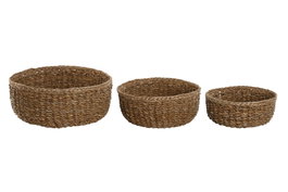 DKD Home Decor Set de 3 Cestas de Fibra Natural 30x30x13 cm