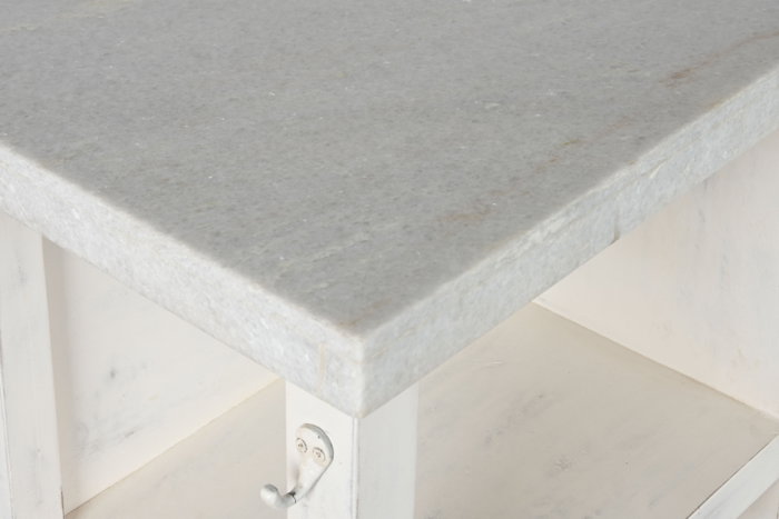 DKD Home Decor Isla Cocina India 1c24 Cottage Blanco Madera y Mármol 76 x 92 x 168 cm con 6 Cajones y 2 Estantes