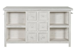 DKD Home Decor Isla Cocina India 1c24 Cottage Blanco Madera y Mármol 76 x 92 x 168 cm con 6 Cajones y 2 Estantes