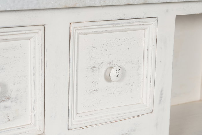 DKD Home Decor Isla Cocina India 1c24 Cottage Blanco Madera y Mármol 76 x 92 x 168 cm con 6 Cajones y 2 Estantes