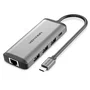 Vention CNDHB Base Docking USB-C 8 en 1 con HDMI 4K, 3x USB 3.0, PD 87W, Ethernet Gigabit, Lector de Tarjetas SD/TF - Plata
