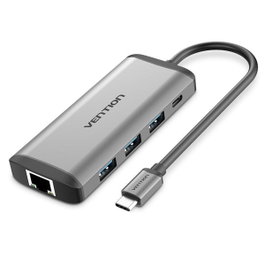 Vention CNDHB Docking USB Tipo-C 8 en 1 con HDMI 4K, 3xUSB 3.0, RJ45 y PD 87W - Gris
