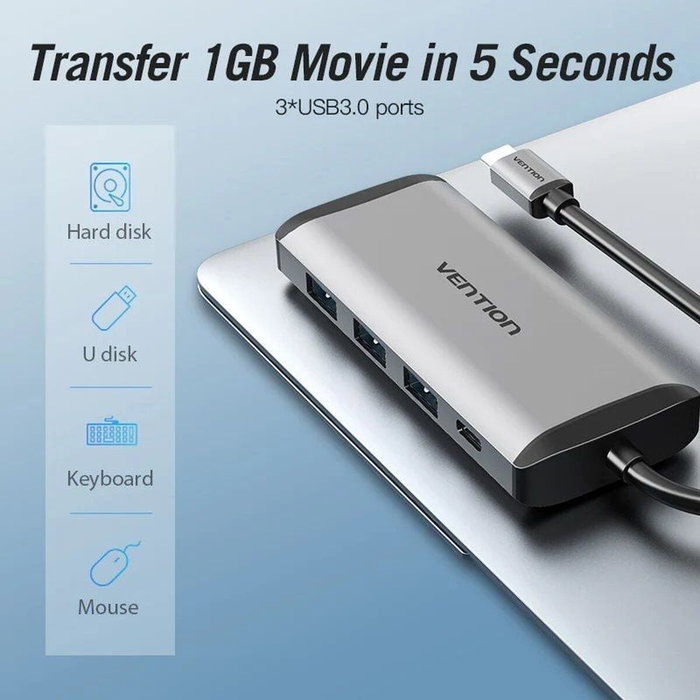 Vention Docking Station USB Tipo-C CNDHB 8 en 1 Gris Vention Docking Station USB Tipo-C CNDHB 8 en 1 Gris