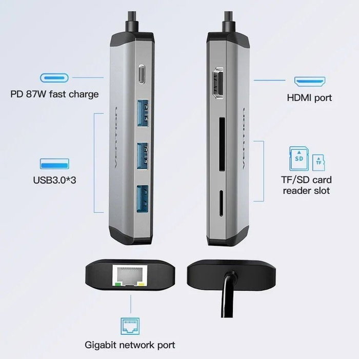 Vention Docking Station USB Tipo-C CNDHB 8 en 1 Gris Vention Docking Station USB Tipo-C CNDHB 8 en 1 Gris