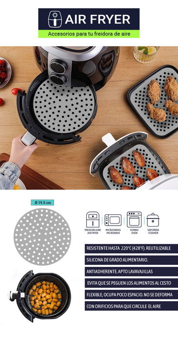 Inde Quttin Base Silicona Air Fryer Redonda 19.5 cm (24 Unidades) Inde Quttin Base Silicona Air Fryer Redonda 19.5 cm (24 Unidades)