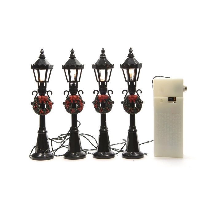 Lumineo Set de 4 Farolas para Escenas Navideñas con Luz LED Cálida en Negro