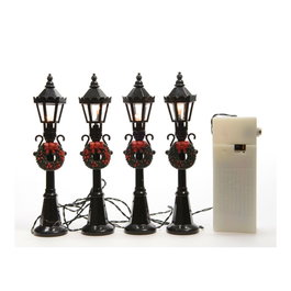 Lumineo Set de 4 Farolas para Escenas Navideñas con Luz LED Cálida en Negro