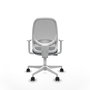 Silla de oficina Cilanco con mecanismo Sincro tapizada con Tela color Gris. Equipada con lumbar 1D, Reposabrazos blancos y Ruedas 65mm nailon