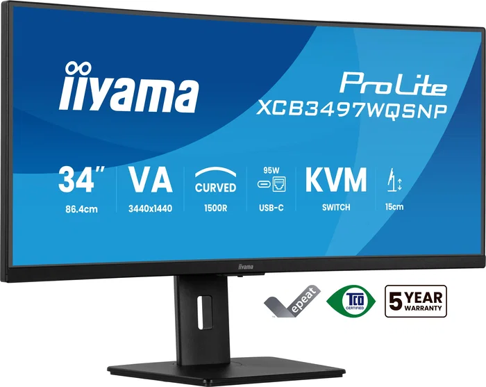 iiyama ProLite XCB3497WQSNP-B1 Monitor Curvo 34 Ultrrawide Quad HD VA 120Hz Black iiyama ProLite XCB3497WQSNP-B1 Monitor Curvo 34 Ultrrawide Quad HD VA 120Hz Black