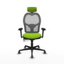 Silla de oficina Jorquera con mecanismo Sincro/Traslack tapizada con Similpiel color Pistacho y malla color Gris. Equipada con lumbar 1D, Brazos 3D, Cabecero 2D y Ruedas 65 mm parqué