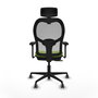 Silla de oficina Jorquera con mecanismo Sincro/Traslack tapizada con Similpiel color Pistacho y malla color Gris. Equipada con lumbar 1D, Brazos 3D, Cabecero 2D y Ruedas 65 mm parqué