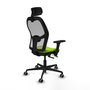 Silla de oficina Jorquera con mecanismo Sincro/Traslack tapizada con Similpiel color Pistacho y malla color Gris. Equipada con lumbar 1D, Brazos 3D, Cabecero 2D y Ruedas 65 mm parqué