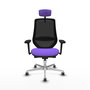 Silla de oficina Mardos con mecanismo Sincro/Traslack tapizada con Tela color Lila y malla color Negro. Equipada con lumbar 1D, Brazos 3D, Cabecero 2D y Ruedas 65 mm parqué