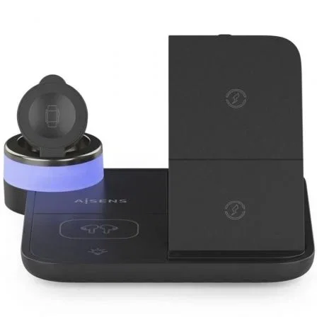 Aisens Cargador Inalámbrico 4 en 1 ASCH-15W4WC062-BK 15W Negro para Móvil Apple Watch Auriculares