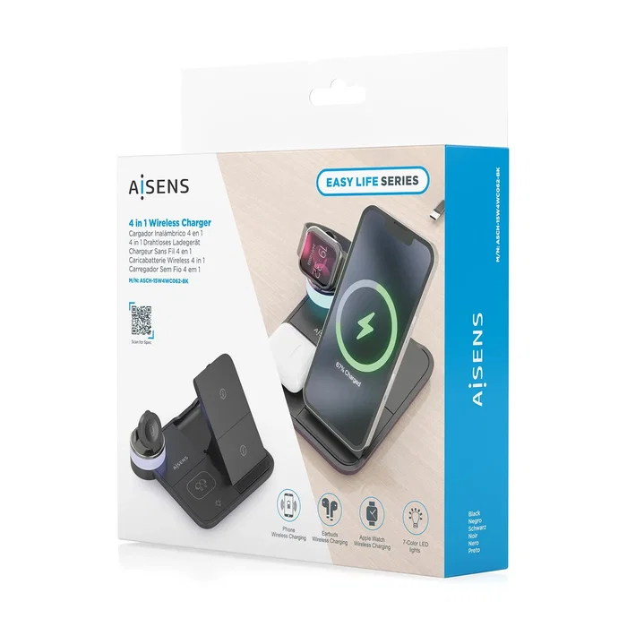 Aisens Cargador Inalámbrico 4 en 1 15W USB-C Negro ASCH-15W4WC062-BK Aisens Cargador Inalámbrico 4 en 1 15W USB-C Negro ASCH-15W4WC062-BK