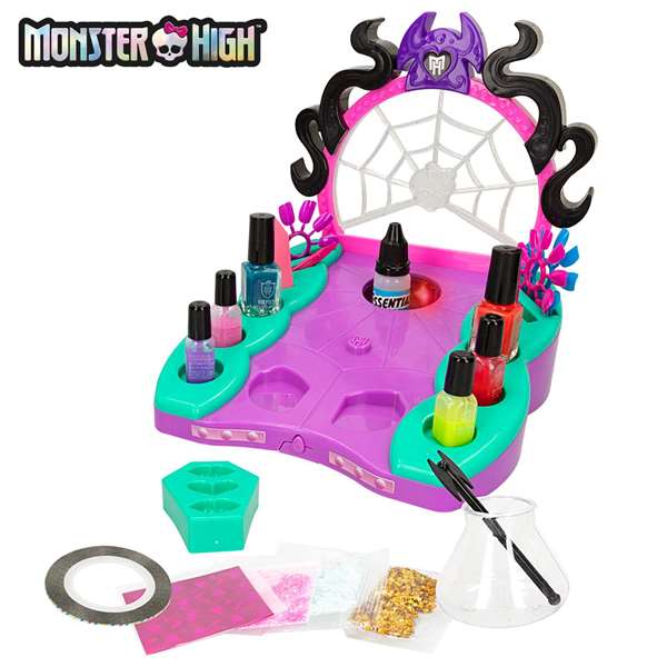 Monster High Estudio de Uñas Glam Ghoulish con Accesorios, Esmaltes de Cambio de Color, Pegatinas y Purpurina