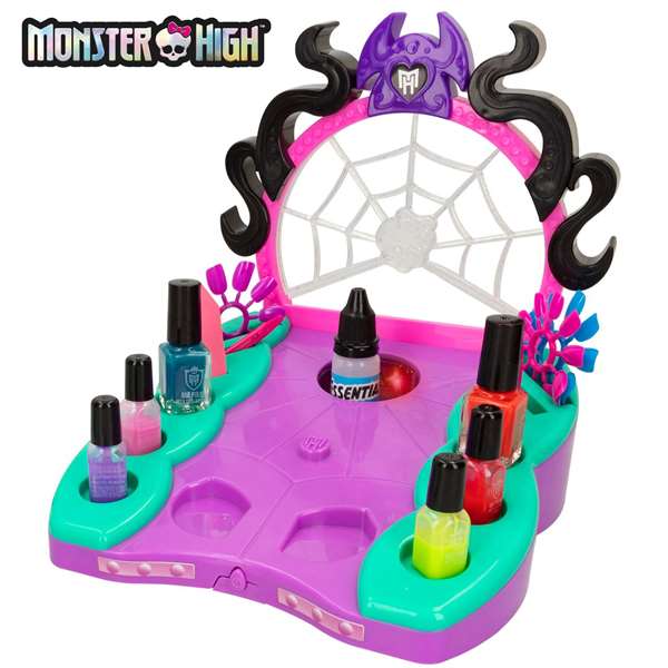 Monster High Estudio de Uñas Glam Ghoulish con Accesorios, Esmaltes de Cambio de Color, Pegatinas y Purpurina