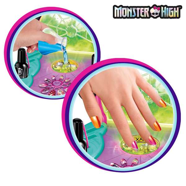 Monster High Estudio de Uñas Glam Ghoulish con Accesorios, Esmaltes de Cambio de Color, Pegatinas y Purpurina