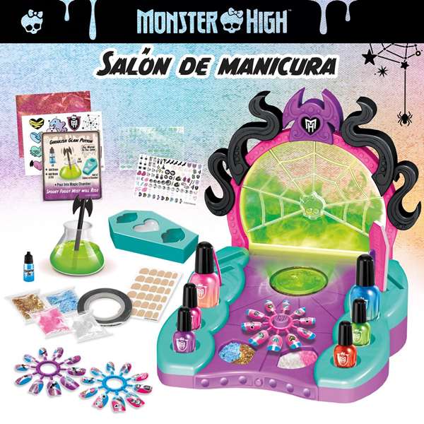 Monster High Estudio de Uñas Glam Ghoulish con Accesorios, Esmaltes de Cambio de Color, Pegatinas y Purpurina