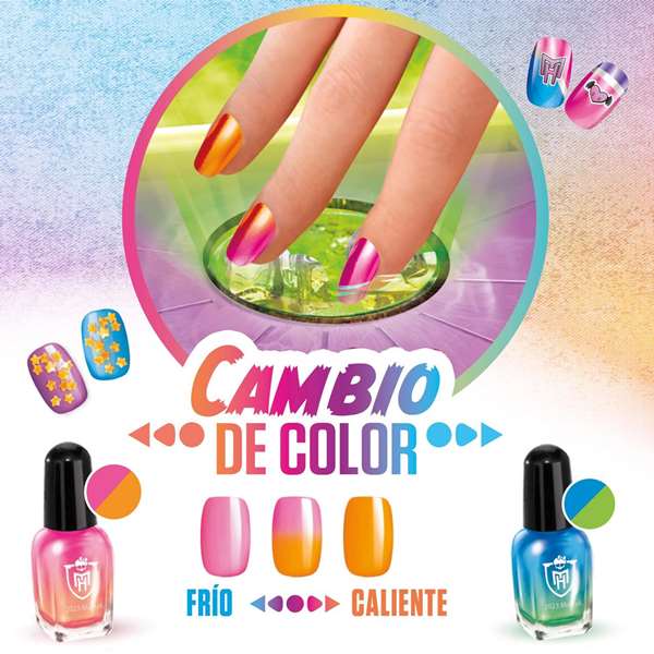 Monster High Estudio de Uñas Glam Ghoulish con Accesorios, Esmaltes de Cambio de Color, Pegatinas y Purpurina