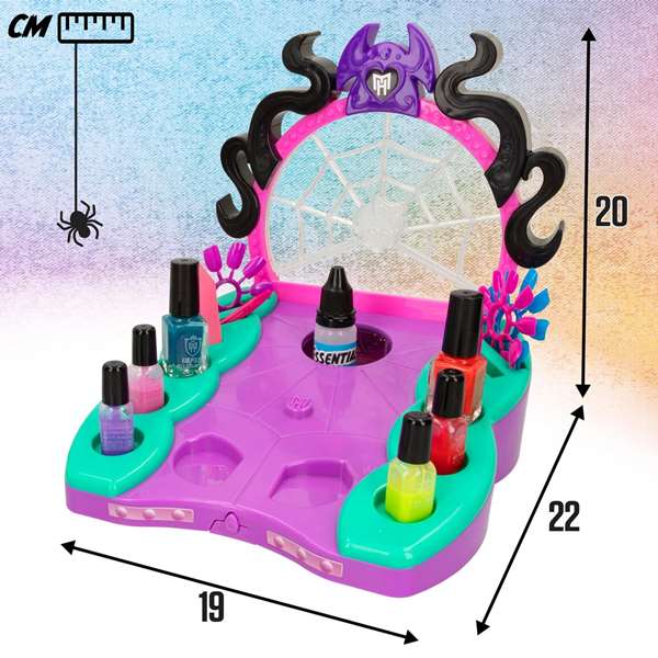Monster High Estudio de Uñas Glam Ghoulish con Accesorios, Esmaltes de Cambio de Color, Pegatinas y Purpurina
