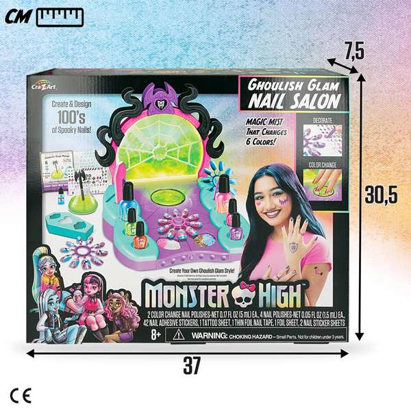 Monster High Estudio de Uñas Glam Ghoulish con Accesorios, Esmaltes de Cambio de Color, Pegatinas y Purpurina