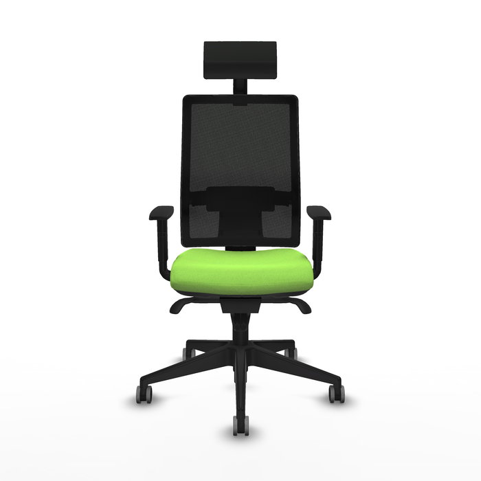 Silla de oficina Horna con mecanismo Sincro tapizada con Tela color Pistacho y malla color Negro. Equipada con lumbar 1D, Brazos 1D, Cabecero Fijo y Ruedas 65 mm parqué Silla de oficina Horna con mecanismo Sincro tapizada con Tela color Pistacho y malla color Negro. Equipada con lumbar 1D, Brazos 1D, Cabecero Fijo y Ruedas 65 mm parqué