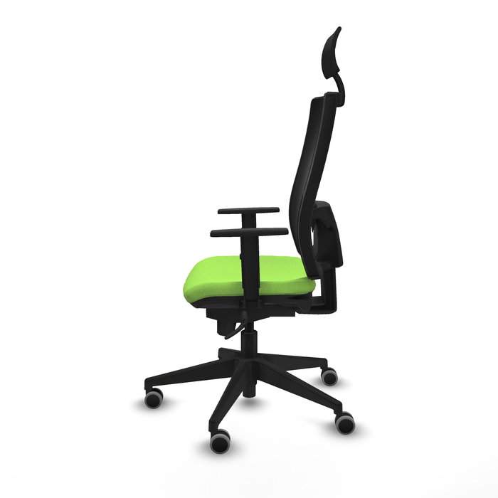 Silla de oficina Horna con mecanismo Sincro tapizada con Tela color Pistacho y malla color Negro. Equipada con lumbar 1D, Brazos 1D, Cabecero Fijo y Ruedas 65 mm parqué Silla de oficina Horna con mecanismo Sincro tapizada con Tela color Pistacho y malla color Negro. Equipada con lumbar 1D, Brazos 1D, Cabecero Fijo y Ruedas 65 mm parqué