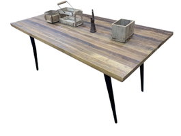DKD Home Decor Mesa Comedor India 1c25 Natural Negro Madera Reciclada Hierro 90 x 76 x 180 cm