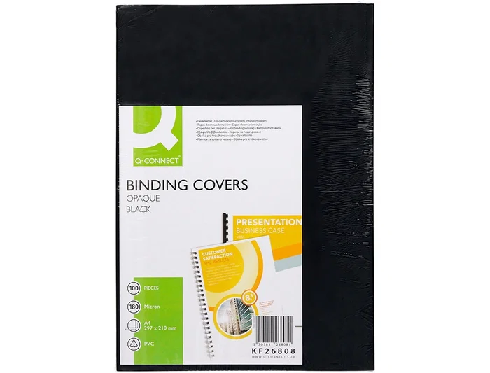 Q-connect Tapa Encuadernacion PVC DIN A4 Opaca Negra 180 Micras Caja 100 Unidades