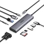 UGREEN Concentrador USB-C 9 en 1 con Puerto HDMI, VGA, RJ45, Ranuras SD/TF y USB-C para Ordenador - Negro