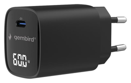 Gembird TA-UC-1C-PD60LCD-01-BK Cargador de 60W USB Tipo C con LCD Negro