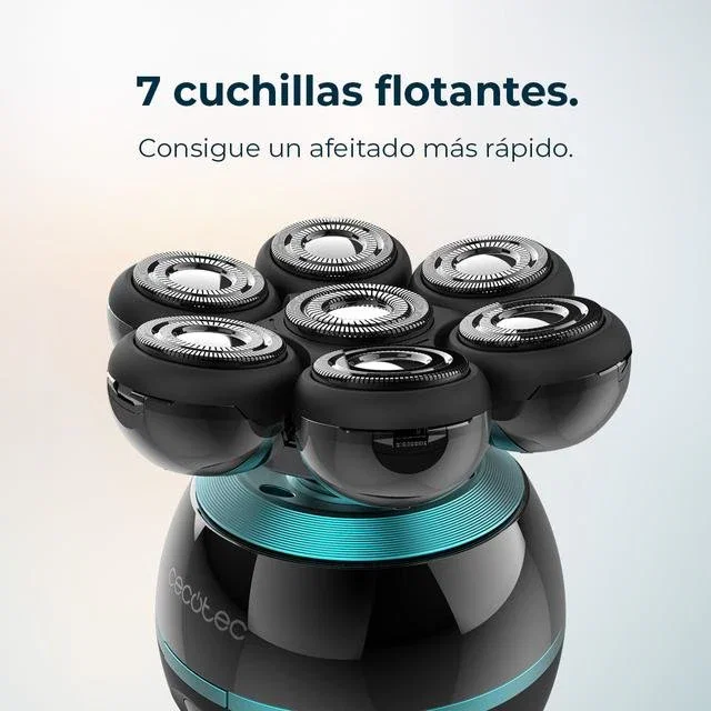Cecotec Bamba PrecisionCare Skull Afeitadora Eléctrica 7 Cuchillas Inoxidable Negro Recargable 60 Min Pantalla Batería con Base Cargador 04443