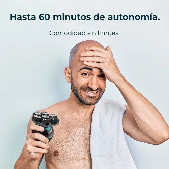 Cecotec Bamba PrecisionCare Skull Afeitadora Eléctrica 7 Cuchillas Inoxidable Negro Recargable 60 Min Pantalla Batería con Base Cargador 04443