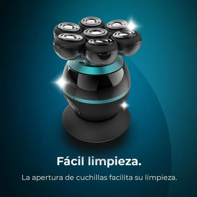Cecotec Bamba PrecisionCare Skull Afeitadora Eléctrica 7 Cuchillas Inoxidable Negro Recargable 60 Min Pantalla Batería con Base Cargador 04443