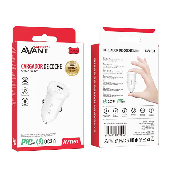 AVANT CONNECT Adaptador de Carga Rápida para Coche PD 20W - Adaptador de Coche Avant Connect PD 20W