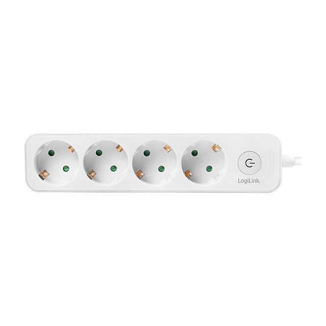 LogiLink Regleta de enchufes con 4 tomas Tipo F (CEE 7/3), interruptor, indicador LED, cable de 1.5 m, color blanco, 3680 W, 16 A, para interior, IP20, modelo LPS245