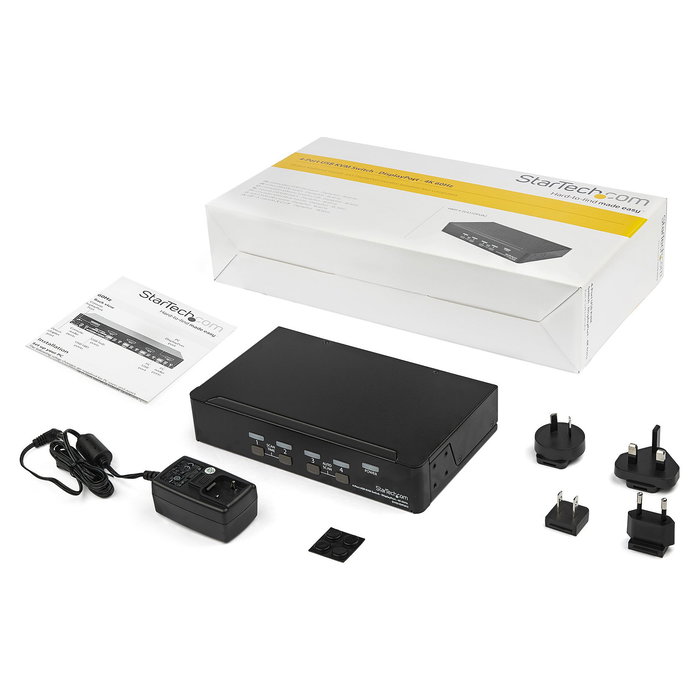 StarTech.com KVM Switch de 4 Puertos DisplayPort 1.2 para 4 Computadoras, 4K a 60Hz, USB 2.0 con Audio, TAA, 3840 x 2160 Píxeles, Montaje Rack 1U