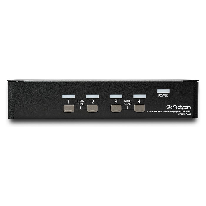 StarTech.com KVM Switch de 4 Puertos DisplayPort 1.2 para 4 Computadoras, 4K a 60Hz, USB 2.0 con Audio, TAA, 3840 x 2160 Píxeles, Montaje Rack 1U