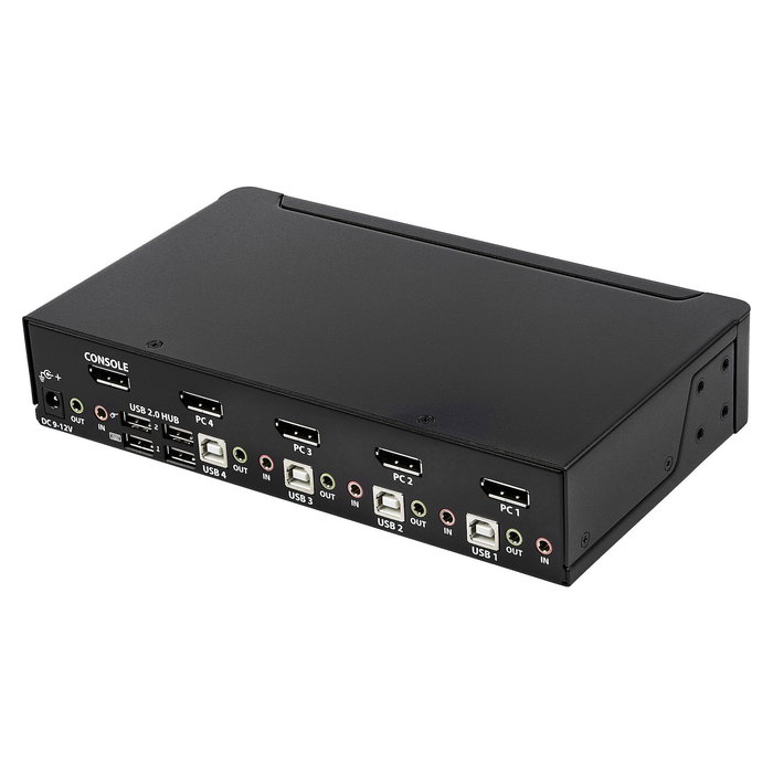 StarTech.com KVM Switch de 4 Puertos DisplayPort 1.2 para 4 Computadoras, 4K a 60Hz, USB 2.0 con Audio, TAA, 3840 x 2160 Píxeles, Montaje Rack 1U